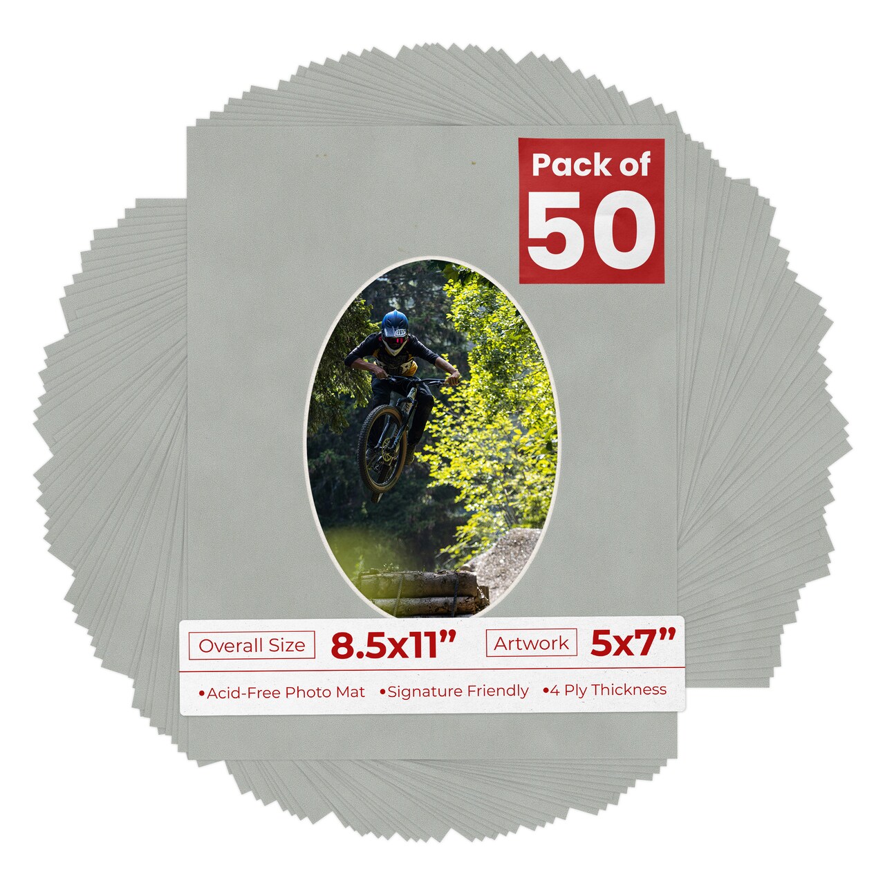 Light Grey Suede Mat Board for 8.5x11 Frames - Oval Opening for 5x7 Photos